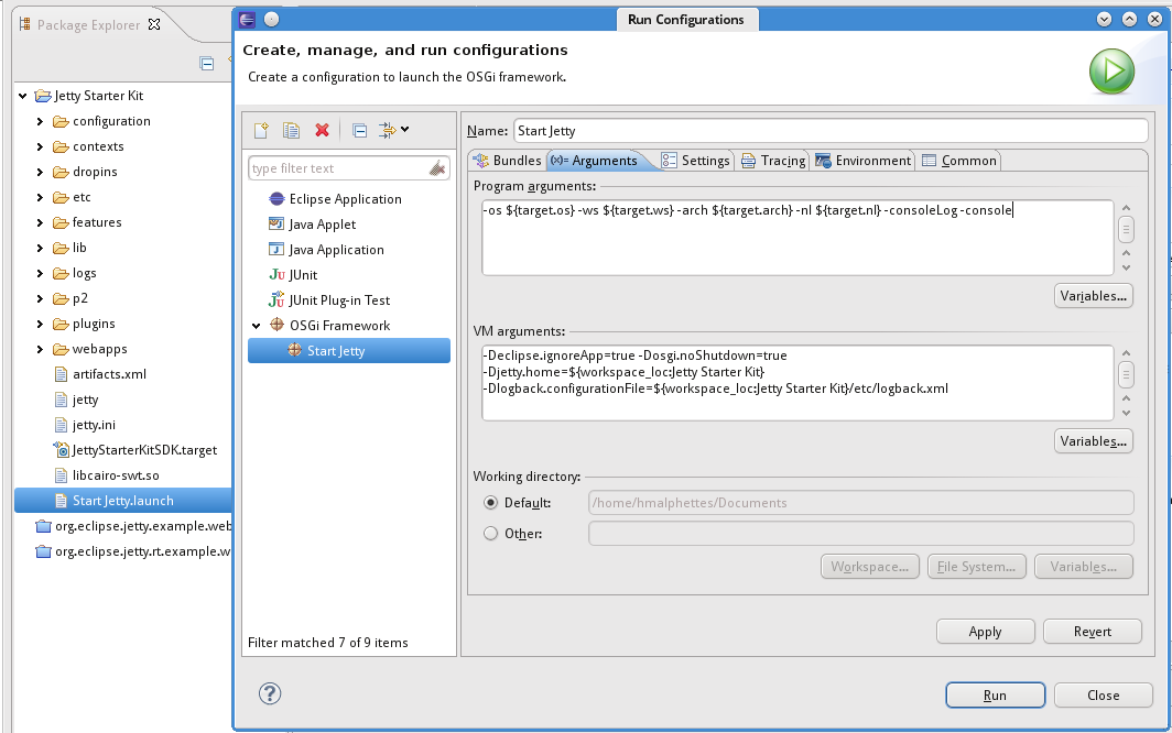 launch Configuration with the EclipseRT Starter Kit