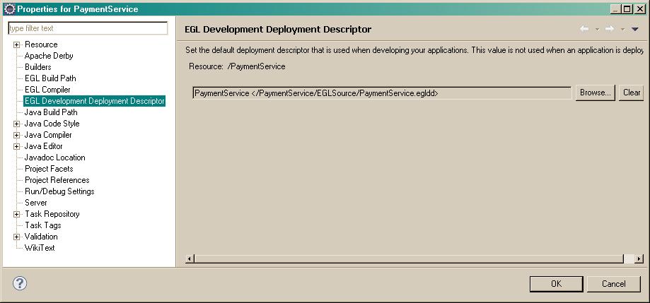 Deployment descriptor property for service project.