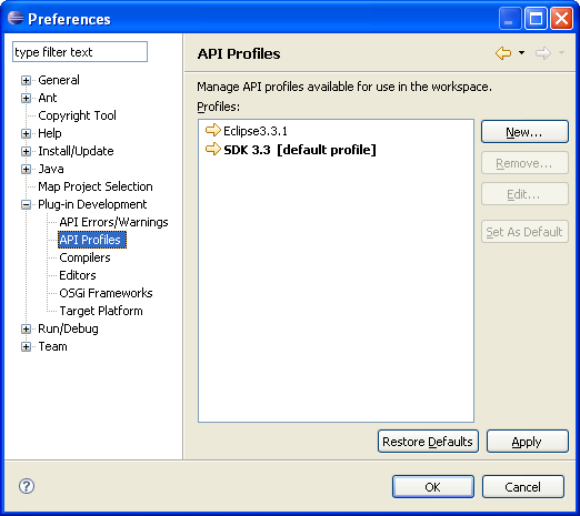 The API profile preference page
