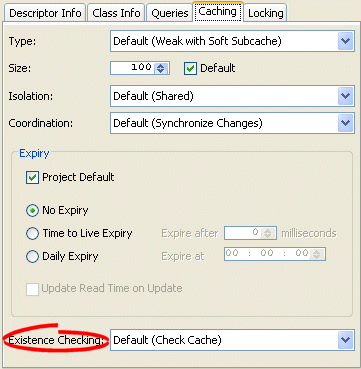 Caching Tab, Existence Checking Options