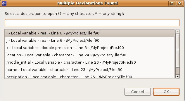 Example of the Find All Declarations in Scope refactoring