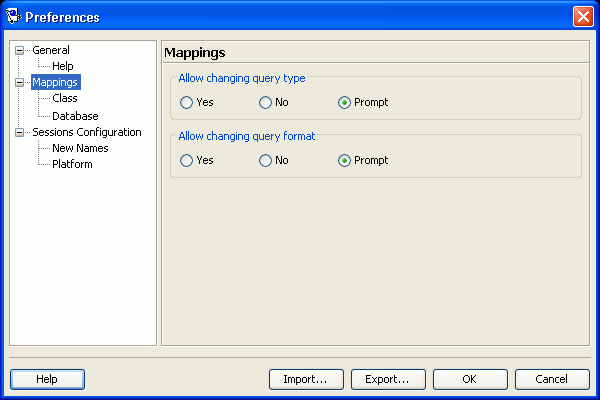 Preferences–Mappings Dialog Box