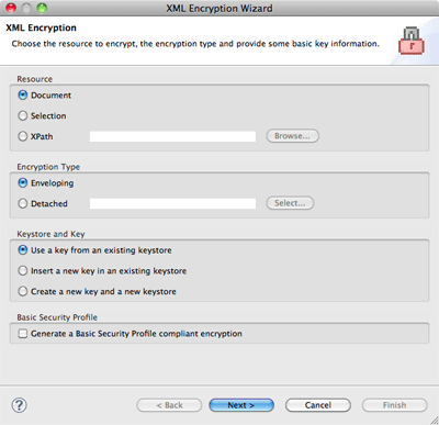 XML Encryption Wizard page 1