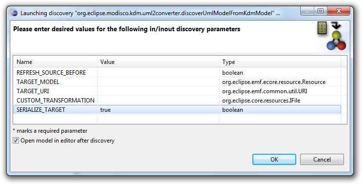 Discoverer parameters dialog