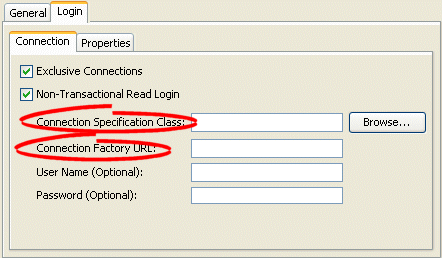 Login Tab, Connection Subtab, EIS Session Connection Pool Options