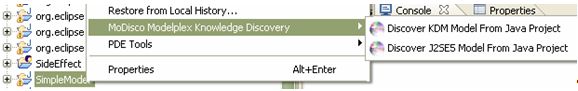 Menus in Eclipse to create models from source code