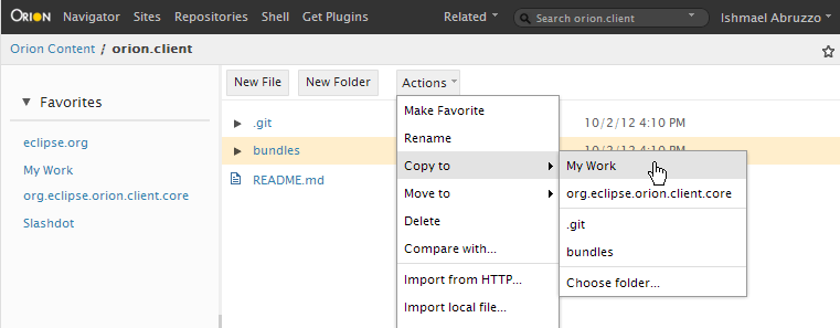 Favorites as copy / move targets