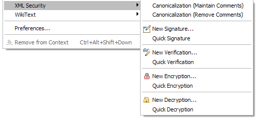 XML Security Tools context menu