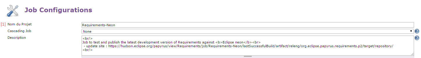 job configuration page