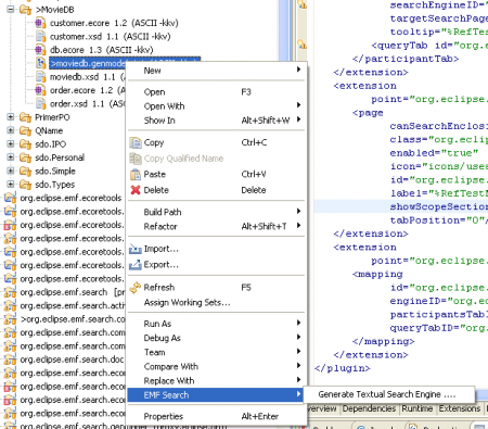 EMF Search Textual Core and UI Code Generation Action