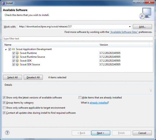 Download and install Eclipse Scout nightly build