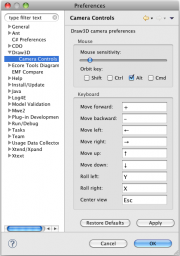 Figure 2: Draw3D Camera Control Preferences