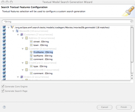 EMF Search Textual Core and UI Code Generation Wizard