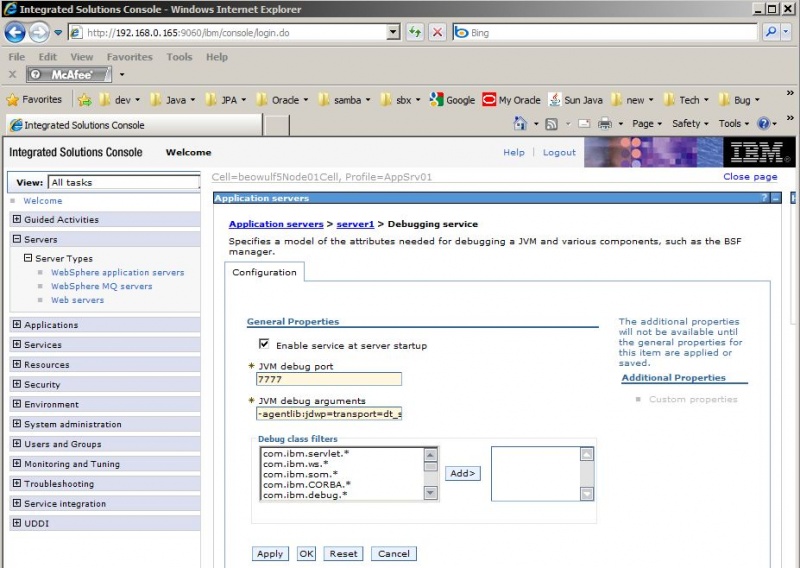 Image:Websphere7 console debug screen.JPG