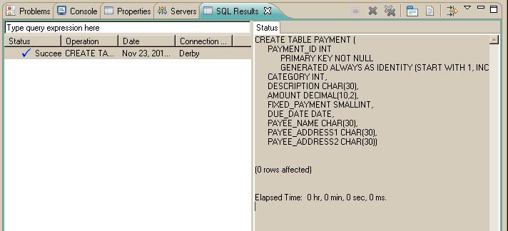 CreatePaymentTable SQL file results