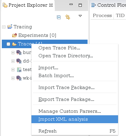 Import XML analysis menu