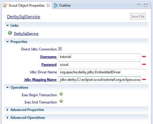 Set properties to connect to database