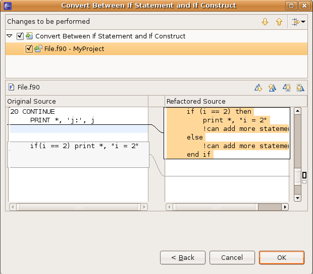 Example of the Convert Between If Statement and If Construct refactoring