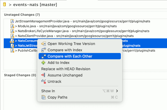 compare unstaged files with each other