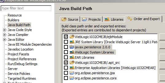 Eclipse ejb project jpa2 library above weblogic system library.JPG