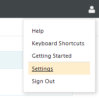 Settings link in the user menu