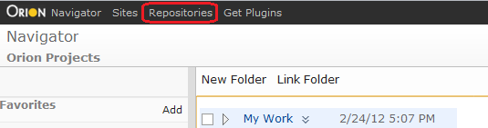 Repositories link in the nav bar of an Orion page