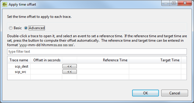Apply Time Offset dialog - Advanced mode