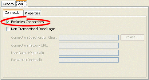 Login Tab, Connection Subtab, Exclusive Connections Option