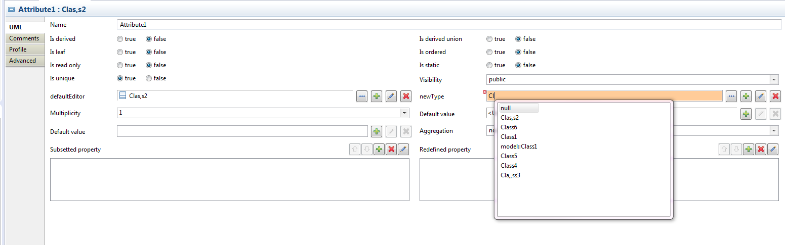 Editing the Type of a Property in Property View