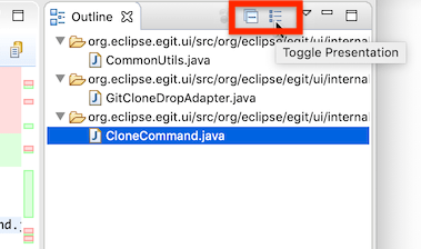 "Screenshot showing the toolbar of the outline view of the diff viewer in EGit 5.8.0."