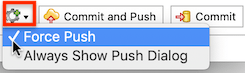 "The new Push Settings button with its drop-down menu expanded"