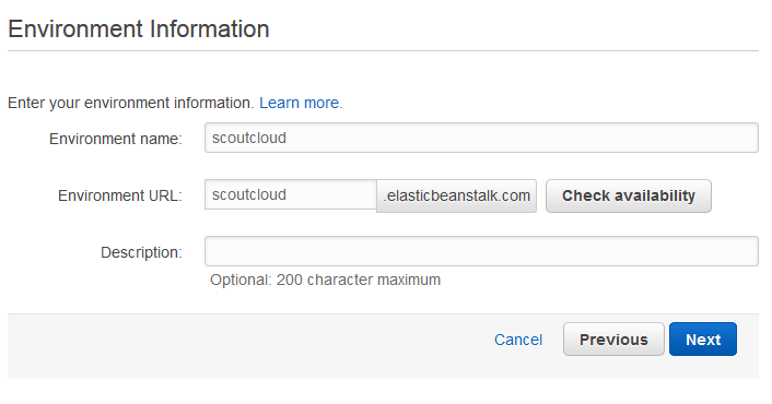 Scout cloud aws create application specify environment.png