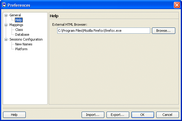 Preferences – Help Dialog Box