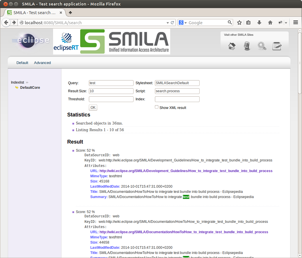 SMILA's sample search page