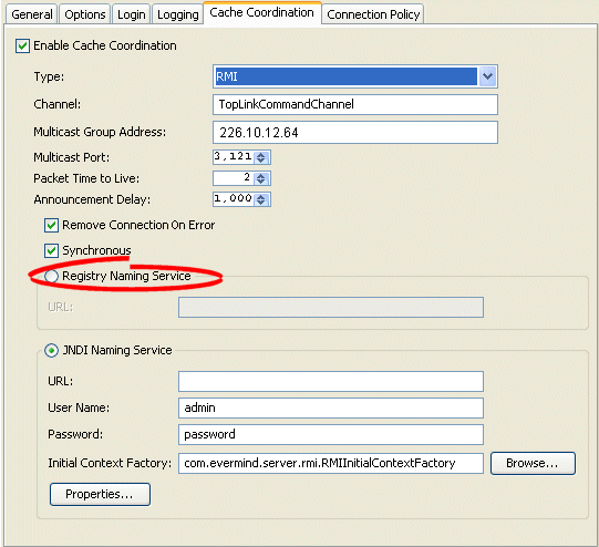 Cache Coordination Tab, Naming Service Options
