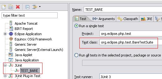 Launch configuration for bare test suite