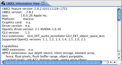 LWJGL Information View (part of the LWJGL tools)