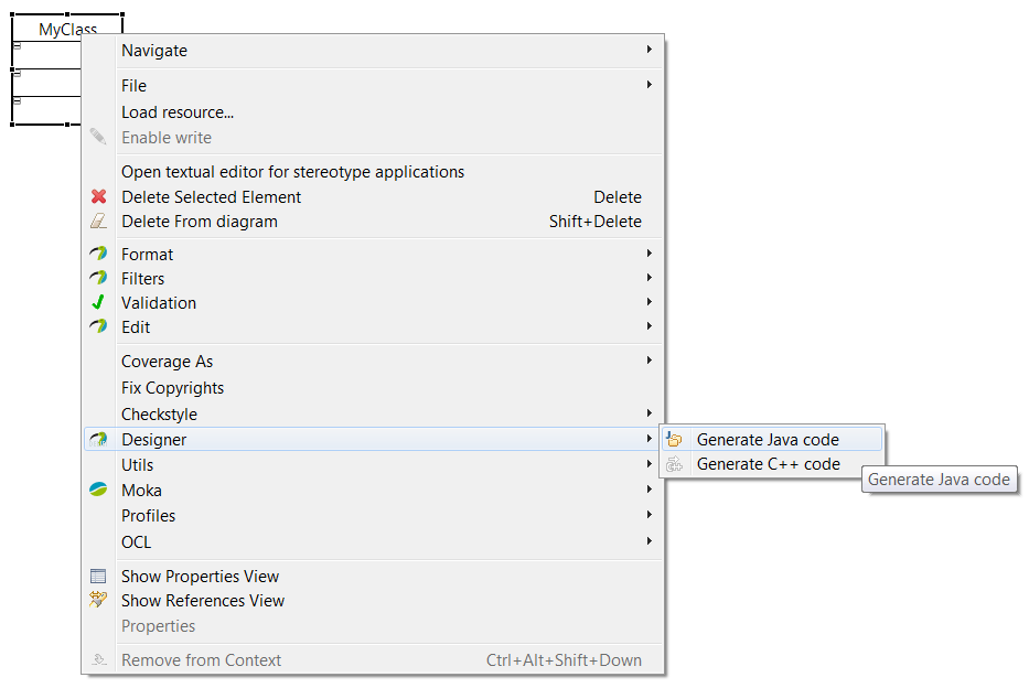 Generating class diagram from java code eclipse