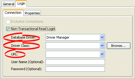Login Tab, Connection Subtab, Relational Session Connection Pool Options