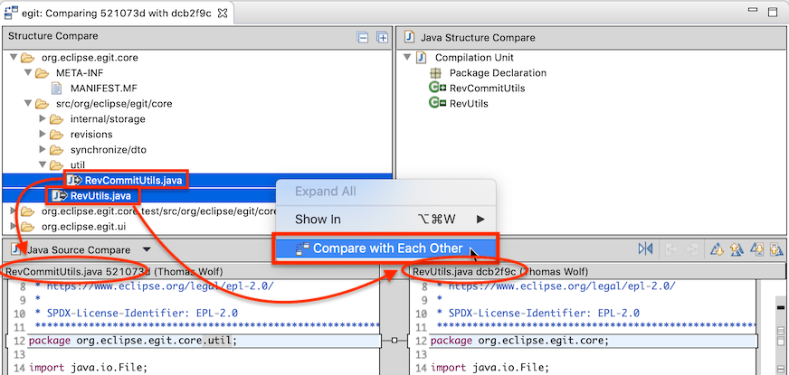 "The 'Compare With Each Other' command in the context menu of the Compare Editor's directory viewer"