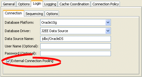 Connection Tab, External Connection Pooling Field, Java EE Data Source