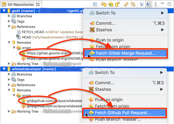 "Screenshot showing the new commands in the context menu of the Git Repositories view"