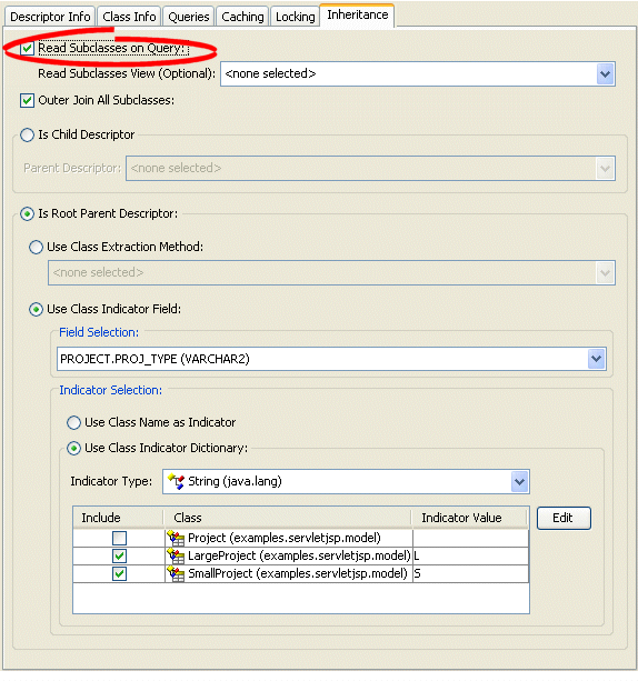 Inheritance Tab, Read Subclasses on Query Option
