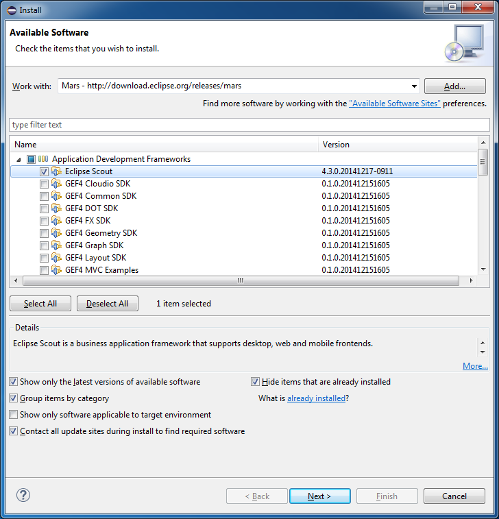 Select Scout Application Development drill down