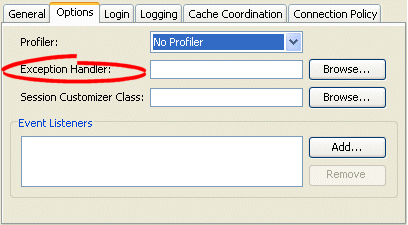 Options Tab, Exception Handler Field