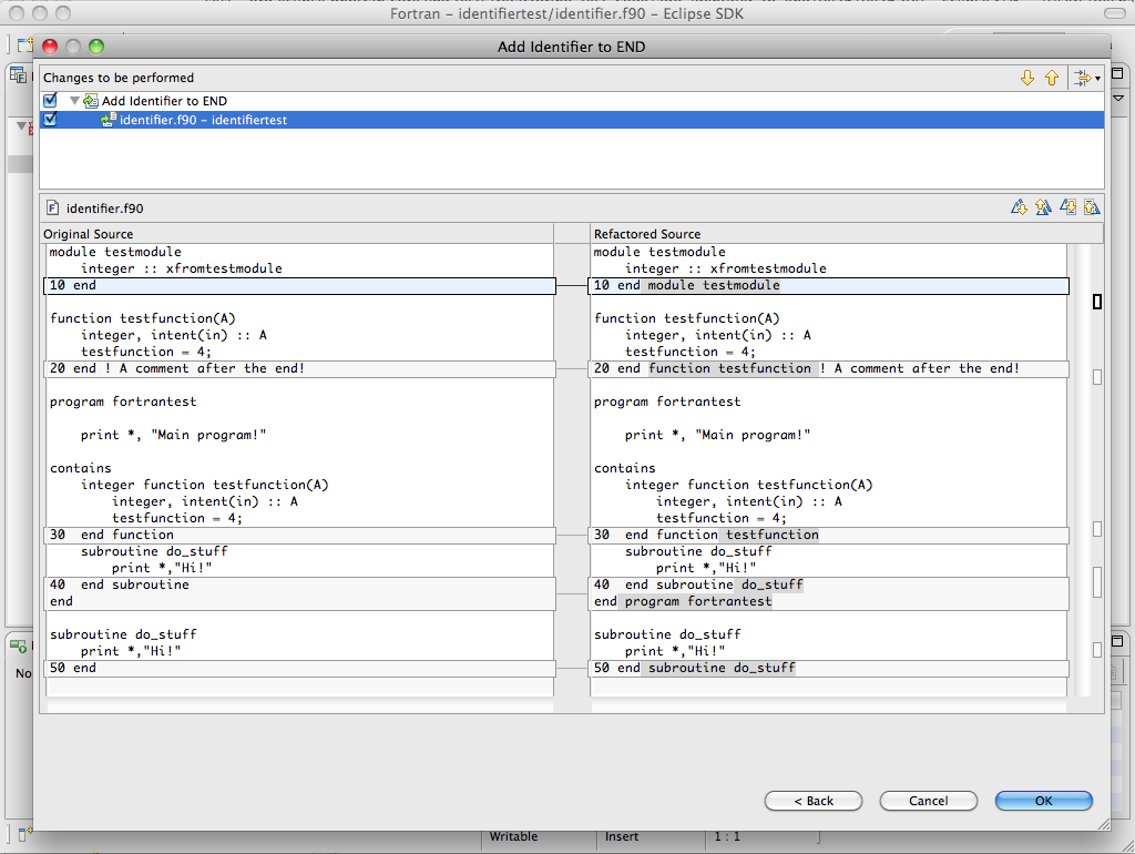 Example of Add Identifier to END statement refactoring.