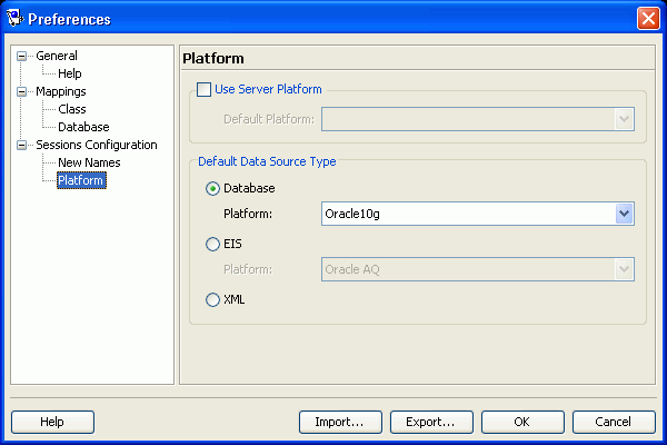 Preferences–Sessions Configuration–Platform Preferences Dialog Box