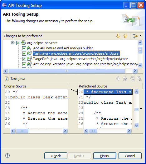 A preview of changes made during a typical setup