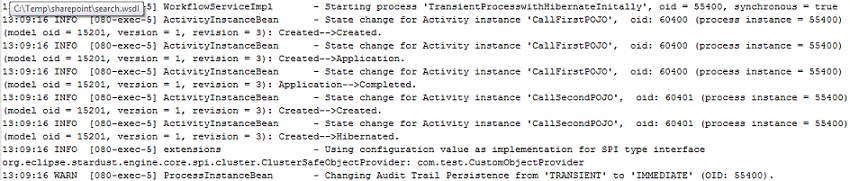 Server log indicating switch from Transient to Immediate persistence for Hibernated activity