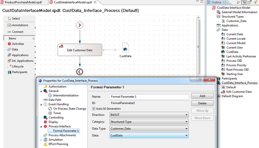 Figure 2: :CustData_Interface_Process Interface and Formal Parameter definition
